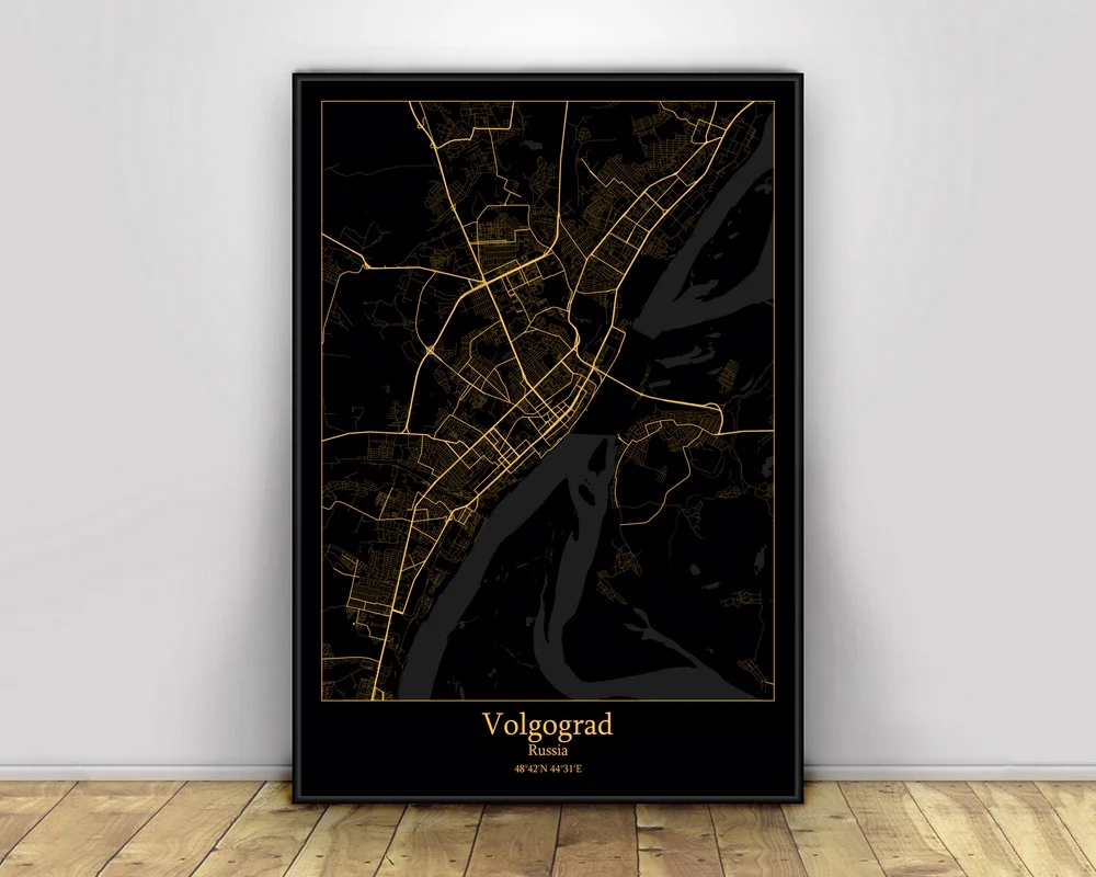 

Volgograd Russia Black&Gold City Light Maps Custom World City Map Posters Canvas Prints Nordic Style Wall Art Home Decor