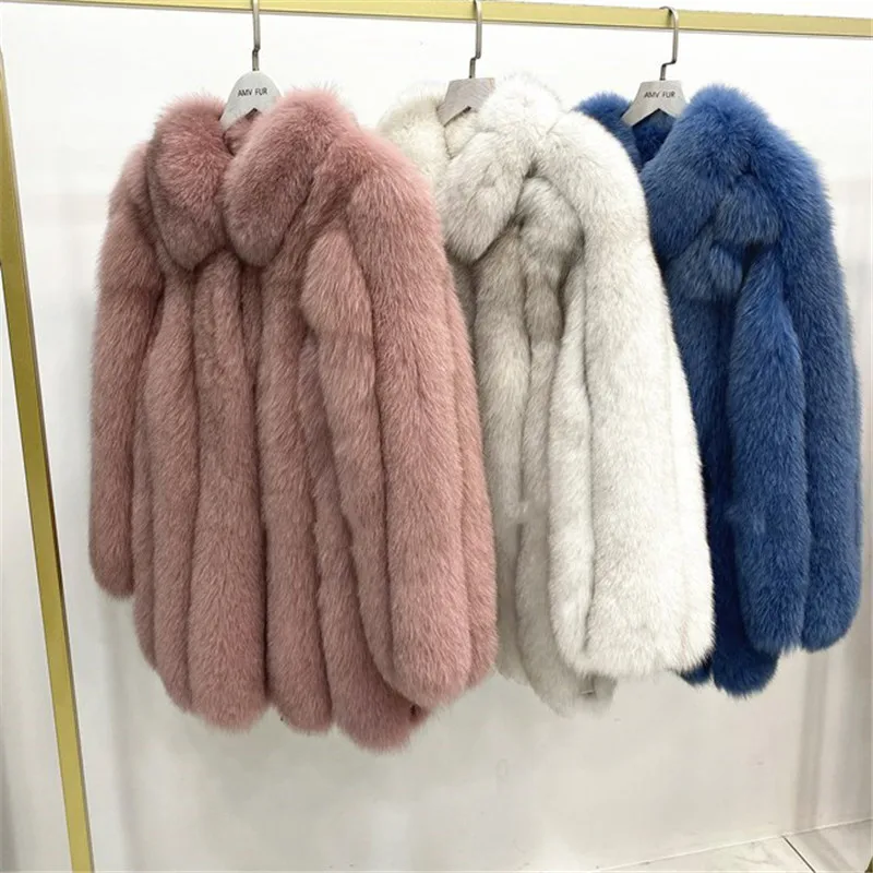 FURSARCAR 2021 NEW  Winter Fox Fur Coat For Women 75cm Long Real Natural Fur Jacket Fashion Whole Skin Outwear With Collar