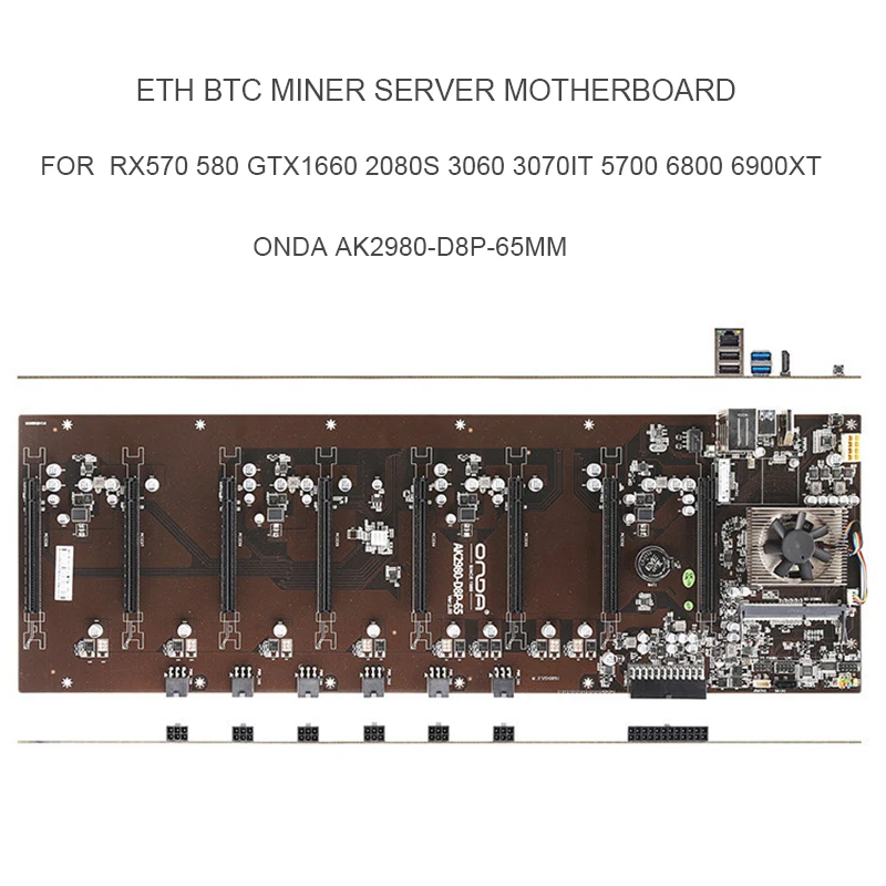Материнская плата Onda AK2980 K15 K7 B250 D8P 65 мм 8 GPU BTC ETH Miner MB для RX570 580 GTX1660S - Цена: 24591.2