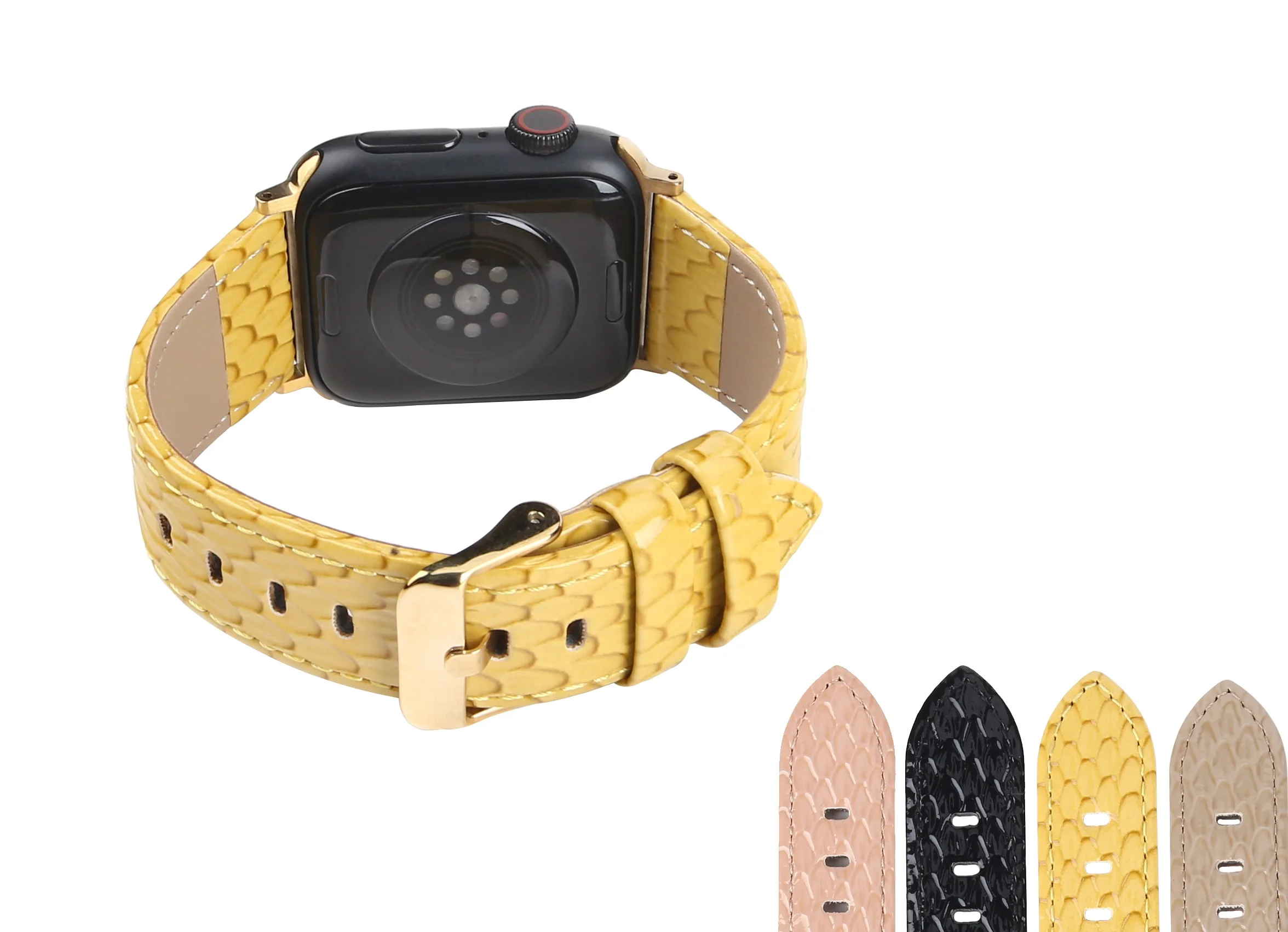

High Quality Band for Apple Watch Series 6 5 4 3 2 1 SE Microfiber Snake Pattern Strap PU Leather Stainless Steel Color Buckle
