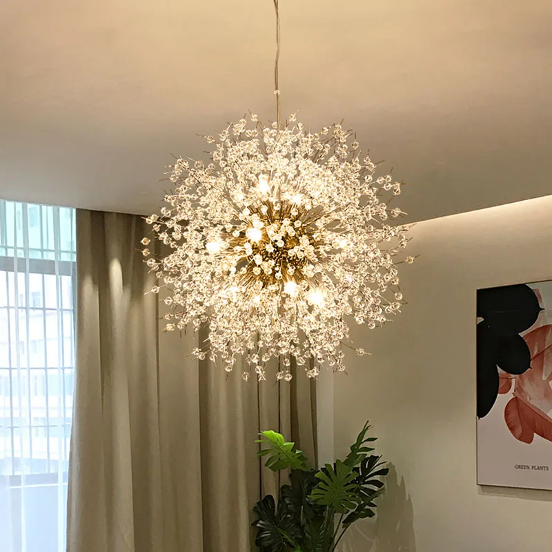 

Modern LED chandelier Lighting Romantic Crystal Dandelion Living Room Dining Room Bedroom Chandelier golden silver hanging light