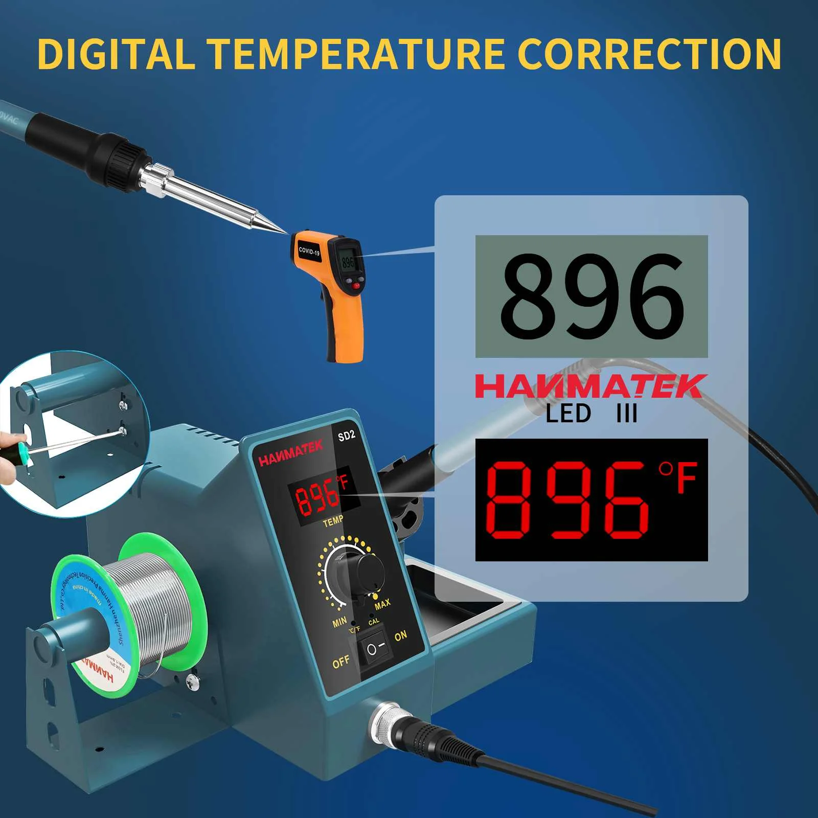 

HANMATEK SD1/SD2 60W Digital Soldering Station Set With Solder Wire Constant Temperature Adjustable Welder Repair Tool