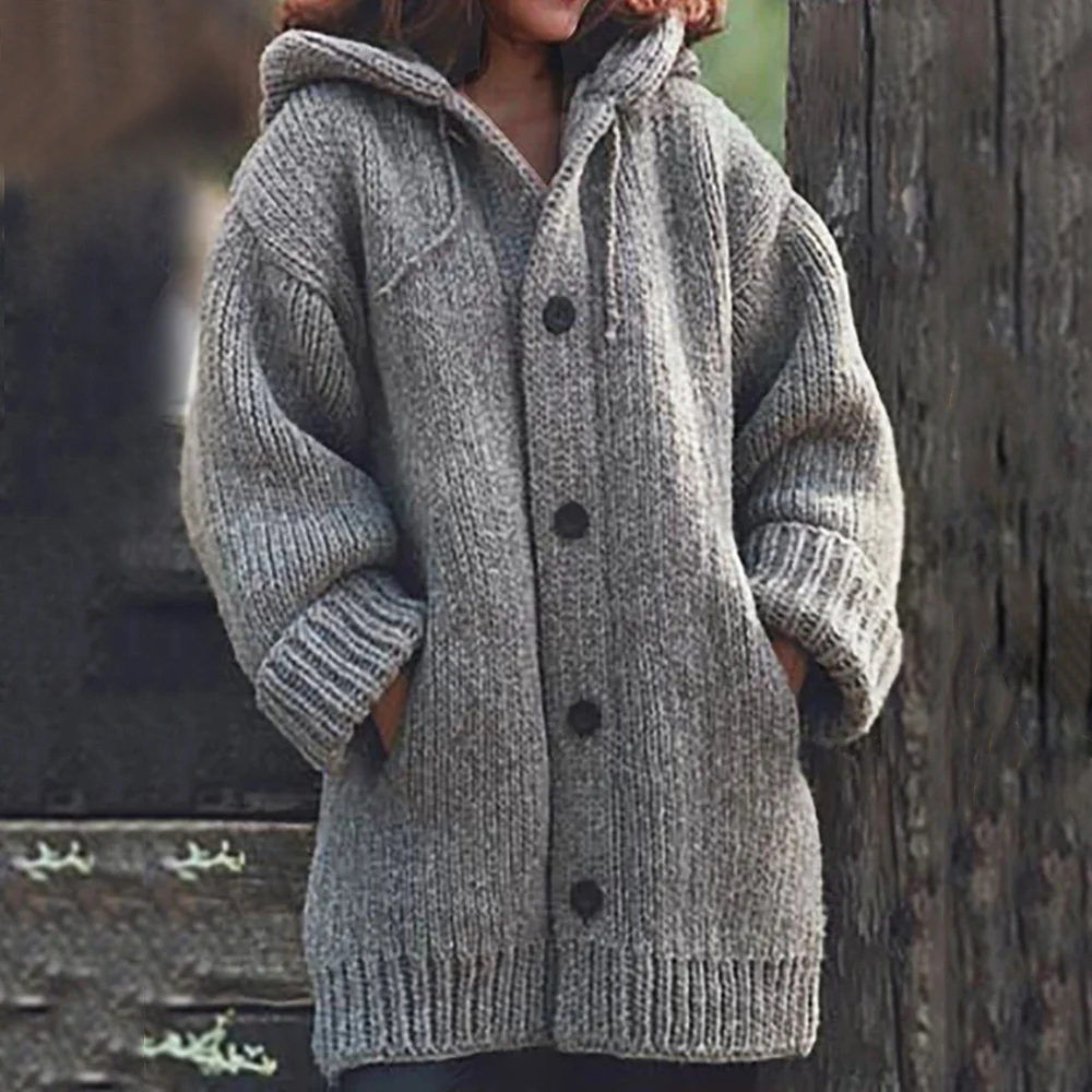 

New Women's Cardigans Sweater Coat Warm Sweater Coats Loose Wool Knitted Coat Autumn Winter Women Long Cardigan Oversized Hooded