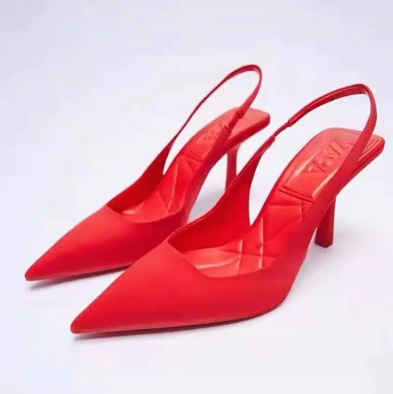 

ZAR 2021 Summer New Red Single Shoes Women Brethable Fashion Pointed Toe High Heels Sexy Stiletto Muller Sandals And Slippers