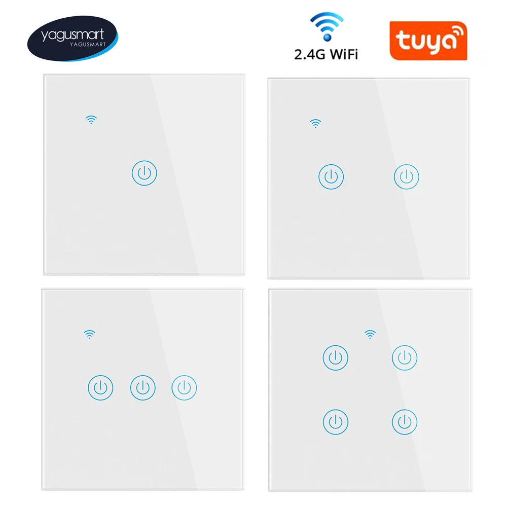 

Yagusmart Tuya WiFi Smart Switch Touch Light Switch Neutral Optional Compatible with Alexa Google Home APP Remote Control