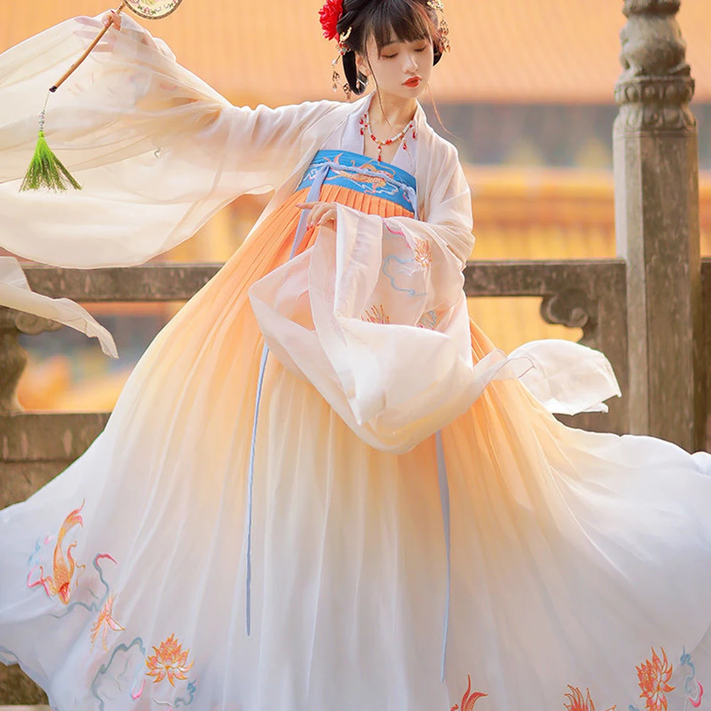 

Новое традиционное китайское платье ханьфу для женщин, элегантная традиционная одежда ханьфу с вышивкой, народные танцевальные костюмы