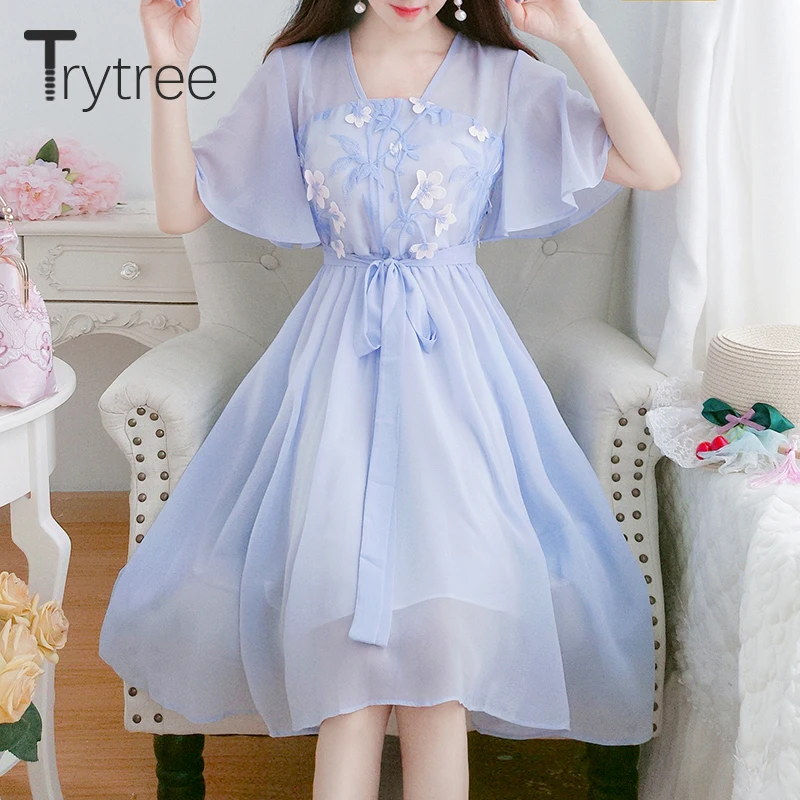 Летнее женское платье с V образным вырезом и рукавами лепестками|Женские платья| |