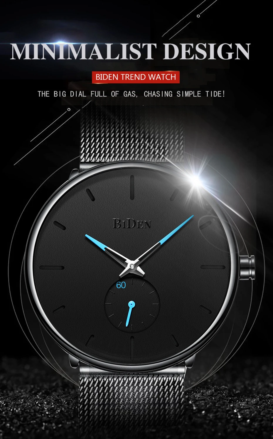 Reloj Hombre BIDEN Top Brand Luxury Men Watches Waterproof Ultra Thin Date Wrist Watch Male Mesh Strap Casual Quartz Clock