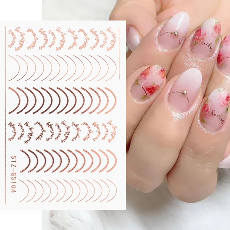 

Rose Gold Striping Tape Nail Design Stripe Lines Geometry 3D Slider for Nails Gel Polish Sticker Decals for Manicure TZ004-104