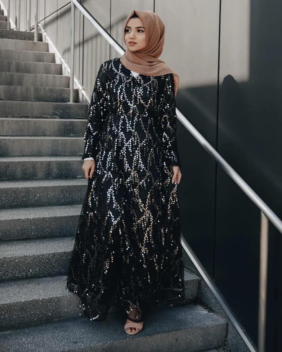 Elegant Muslim Sequins Tops Abaya Tassles Maxi Dress Cardigan Kimono Long Robes Vestidos Middle East Ramadan Eid Islamic Prayer |