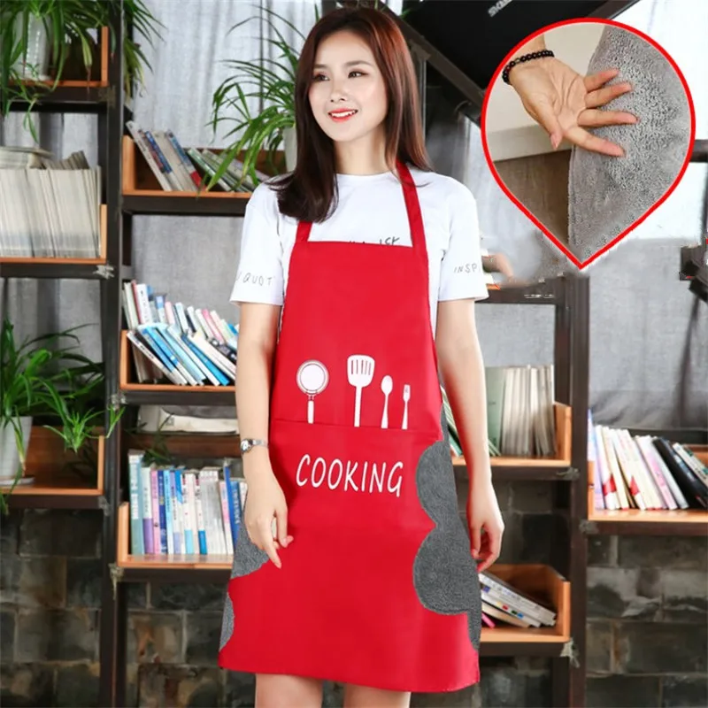 

1PC Apron Black Knife and fork Print Brief Adult Water and Oil Proof Apron Kitchen Restaurant Cooking Bib Aprons with Pocket