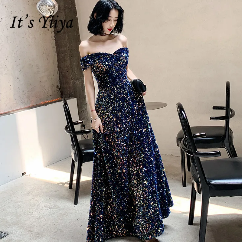 

Женское вечернее платье с блестками It's Yiiya, сияющее длинное платье с открытыми плечами и вырезом лодочкой на лето 2019