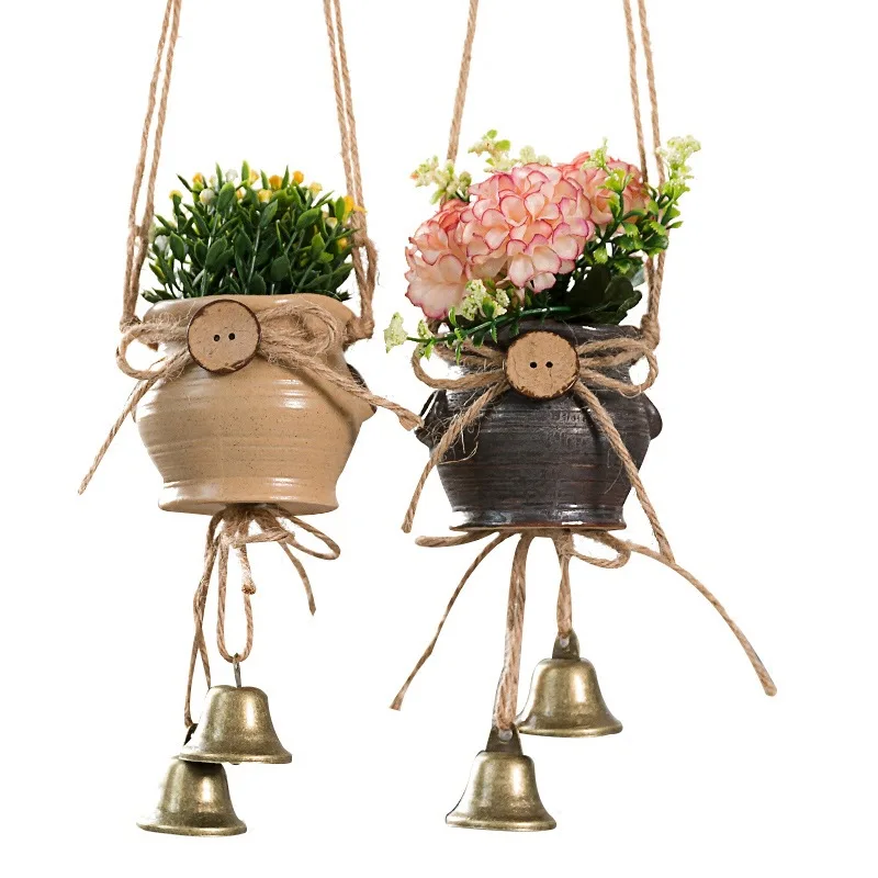 Nordic plant potted wind chime ornaments hanging ceramics vase Japanese pendant girl bedroom handmade room decoration | Дом и сад