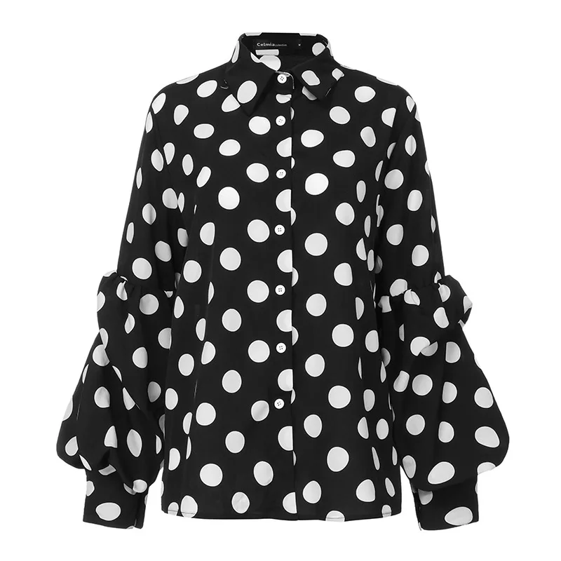 Топ Мода, женские блузки с длинным рукавом-фонариком, рубашки с отворотом и пуговицами, повседневные свободные однотонные вечерние топы, рабочие блузы размера плюс - Цвет: Black 2