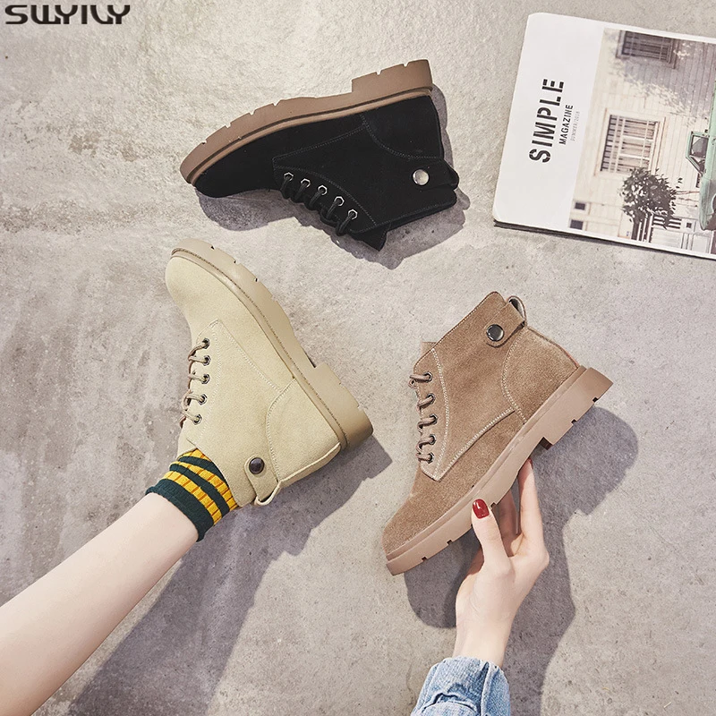 Женские кожаные ботинки SWYIVY осенне зимние ботильоны на резиновой подошве