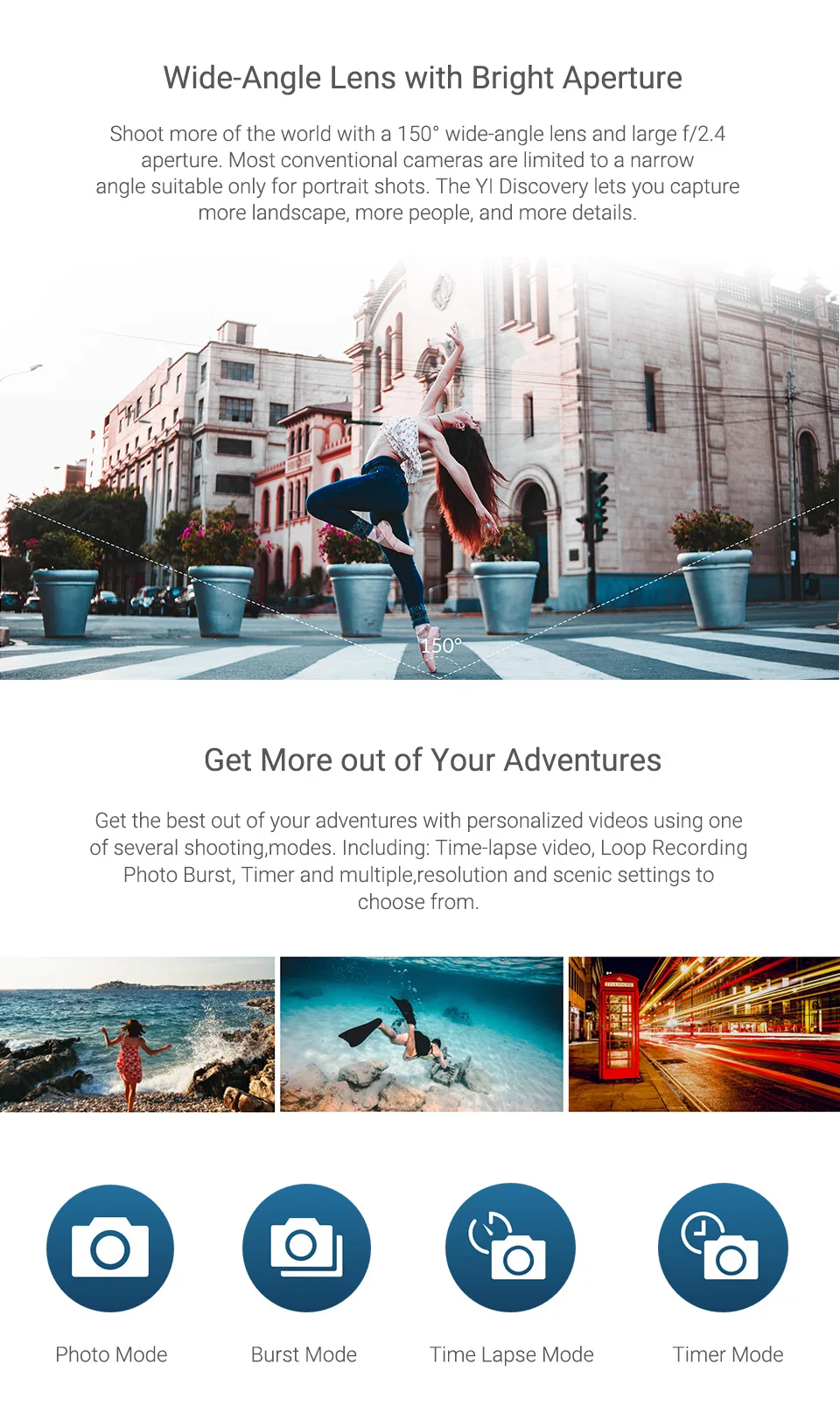 YI Discovery Action Camera 4K 20fps Sports Cam 8MP 16MP with 2.0 Touchscreen Built-in Wi-Fi 150 Degree Ultra Wide Angle