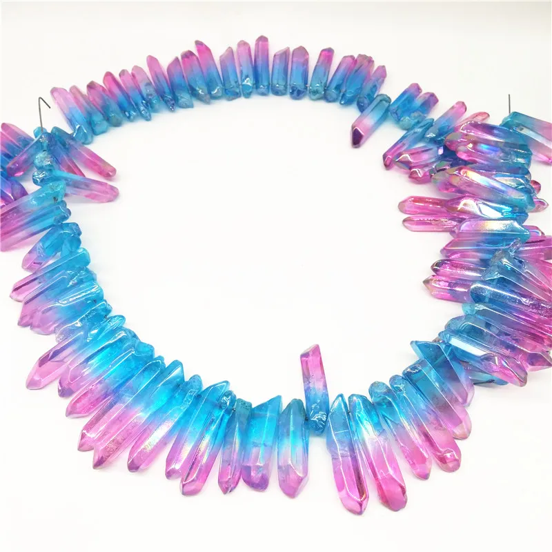 50 шт. Радужная Голубая роза аура кварцевый Кристал острый титановое покрытие