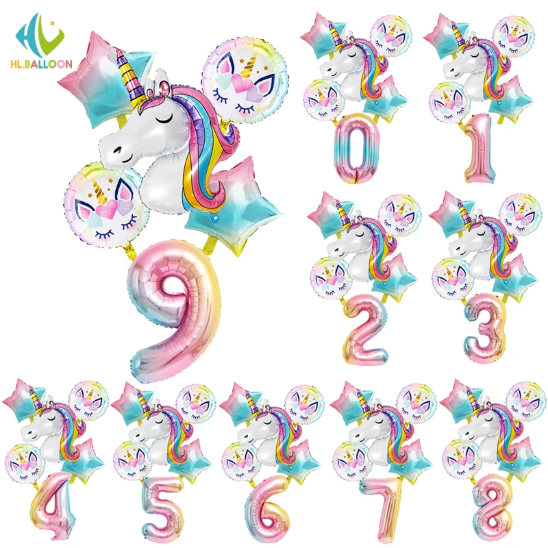 Радужные шарики в виде единорога форме цифр украшение для дня рождения Детские