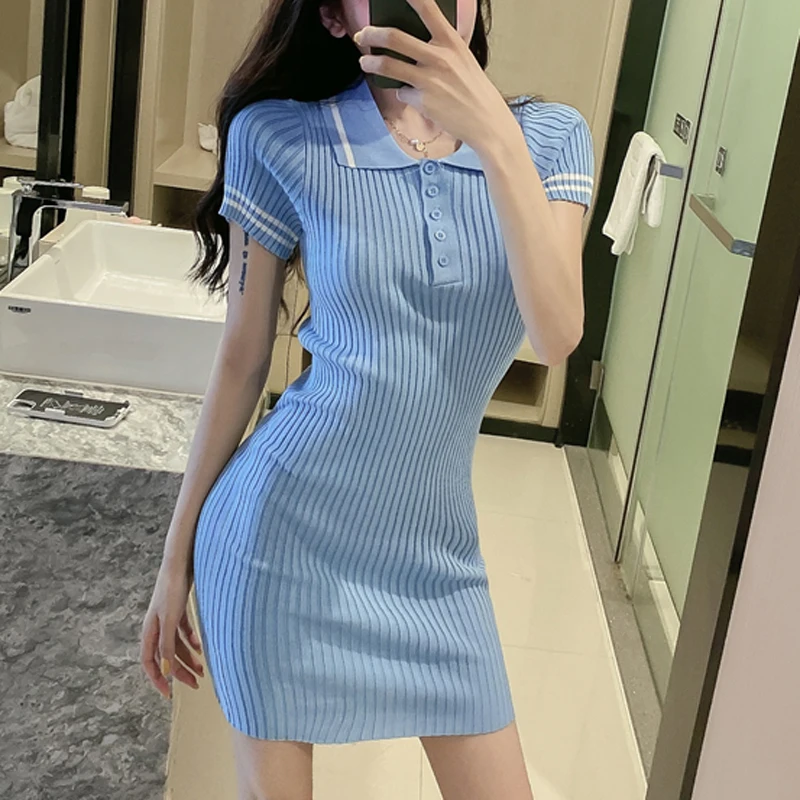 

shintimes Bodycon Dresses 2020 Autumn Knitted Button Club Women Vestidos Sexy Slim Korean Mini Dress Party Black Sweater Dress