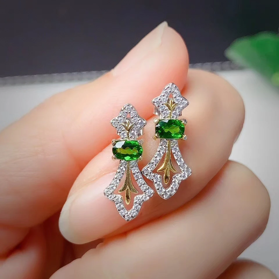 

CoLife Jewelry Vintage Gemstone Stud Earrings 925 Silver Diopside Earrings 100% Natural Chrome Diopside Stud Earrings