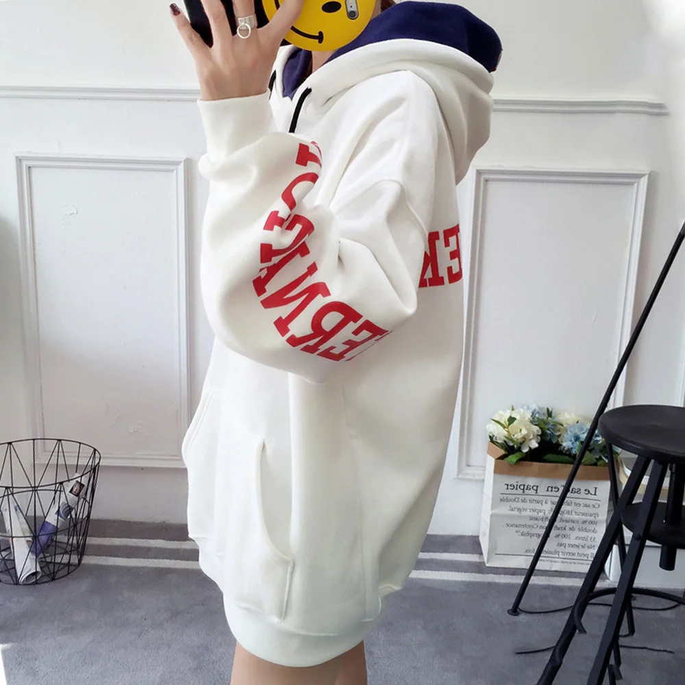 Женские толстовки с капюшоном в стиле Харадзюку буквенным принтом теплые