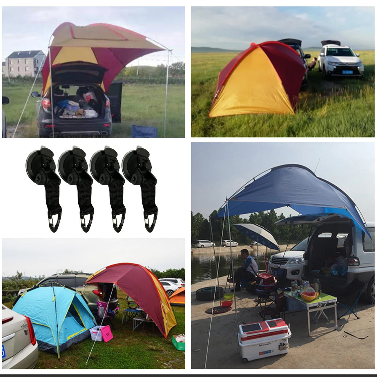 

4Pcs Suction Cup Anchor Universal Securing Hook Tie Down Camping Tarp as Car Side Awning Pool Tarps Tents Securing Hook