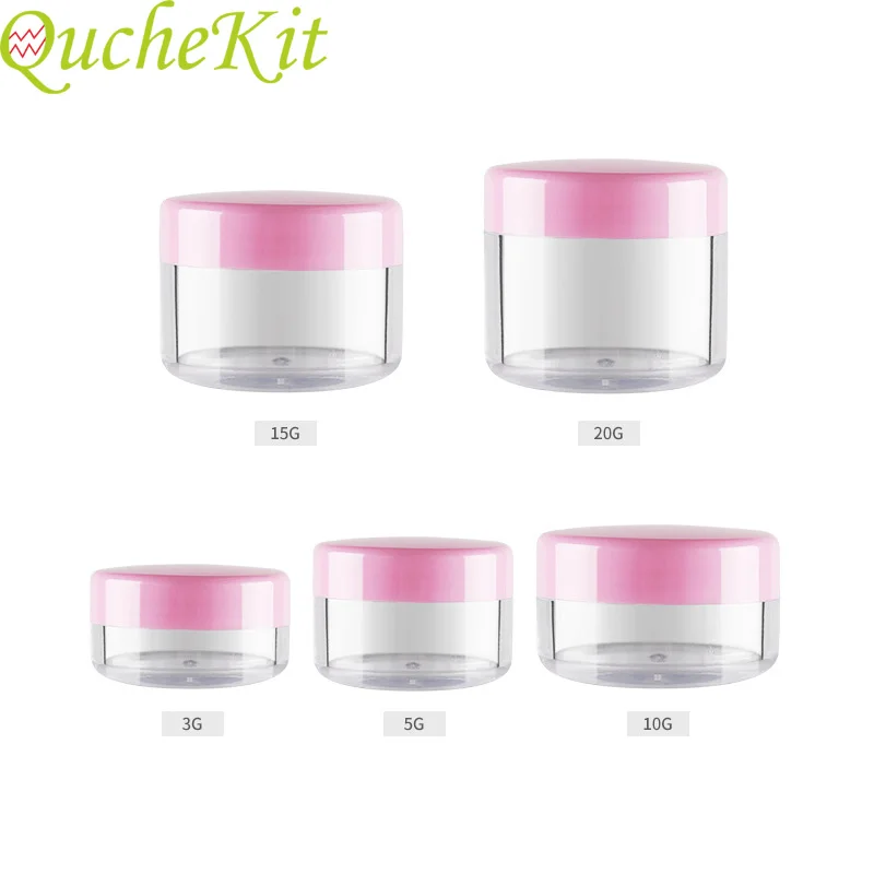 

20/35pcs 3/5/10/15/20g Pink Plastic Pot Jars Refillable Sample Bottle Cosmetic Makeup Face Cream Jar Lip Blam Container Boxes