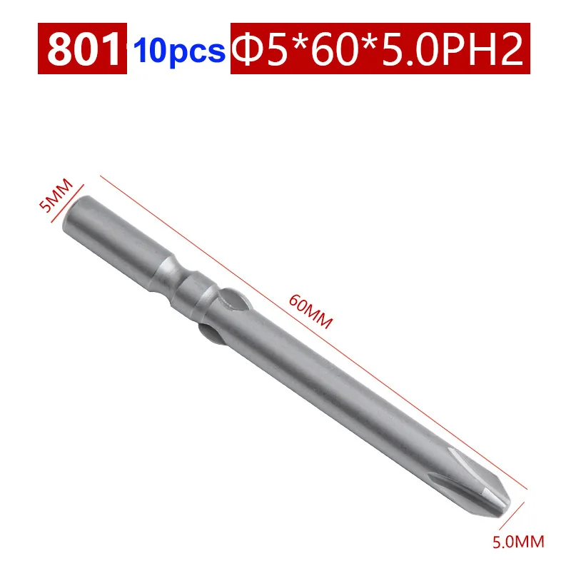 

10 шт./лот 801 электрическая отвертка длиной 60 мм с круглым хвостовиком, магнитная крестовая отвертка Phillips, набор бит PH00 PH0 PH1 PH2