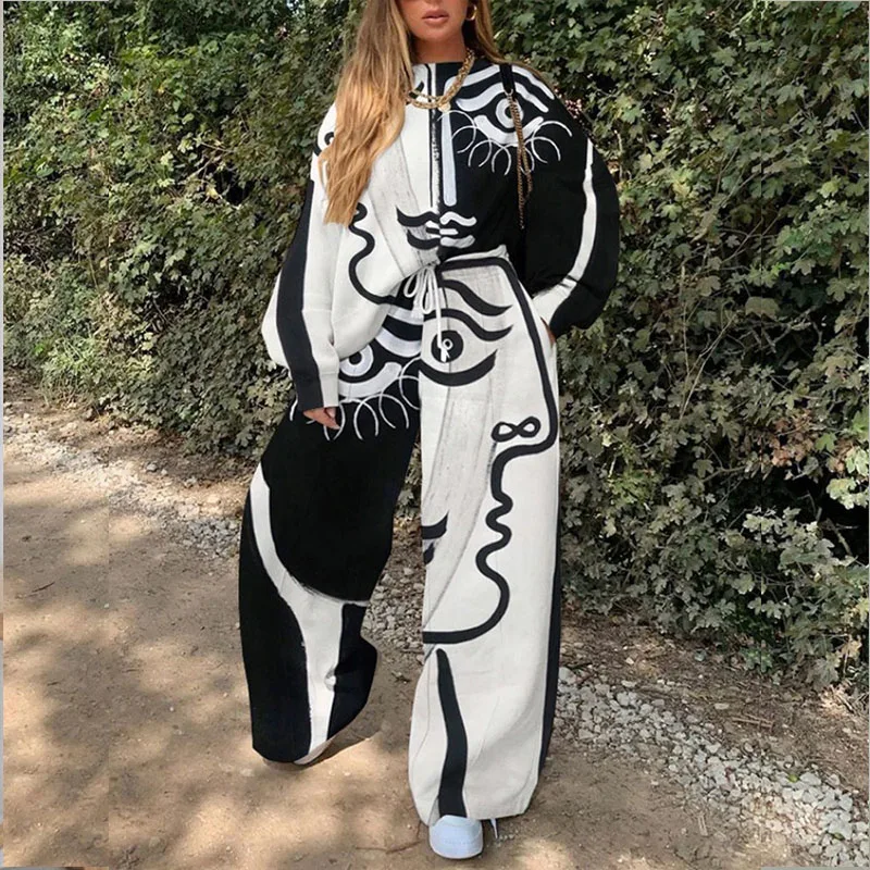 

Cartoons Beauty Print Casual Thin Sweatshirt two piece set women tracksuit Streetwear Long sleeve Pants Matching Suit Autumn