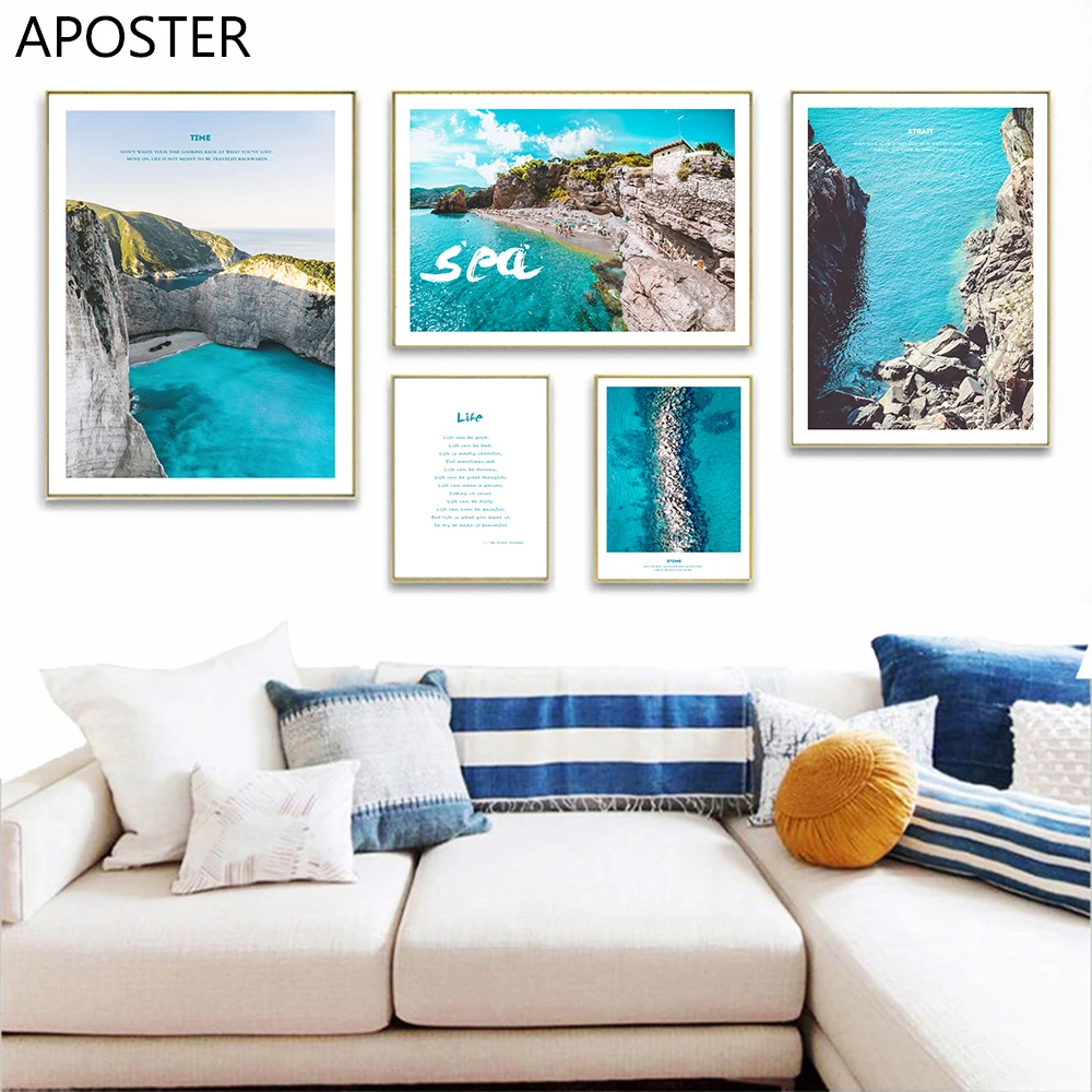 

Sea Landscape Canvas Painting Nordic Scandinavian Poster Print Decoration Wall Art Life quotes Picture Living Room Home Decor