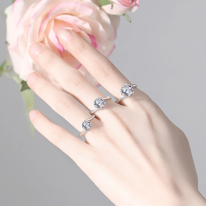 

VG-RING Moissanite Solitaire Ring Diamond Female Ring Sterling Silver Ring Wedding Ring Valentine's Day Gift