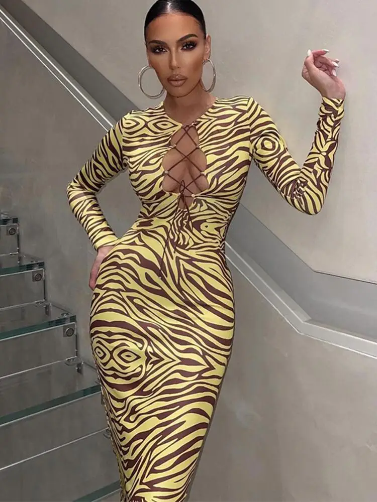 

Breakup Dress Bodycon Sexy Cut Out Club Outfits For Women Tight Midi Bandage Corset Party Long Sleeve Casual Summer 2022 Fashion