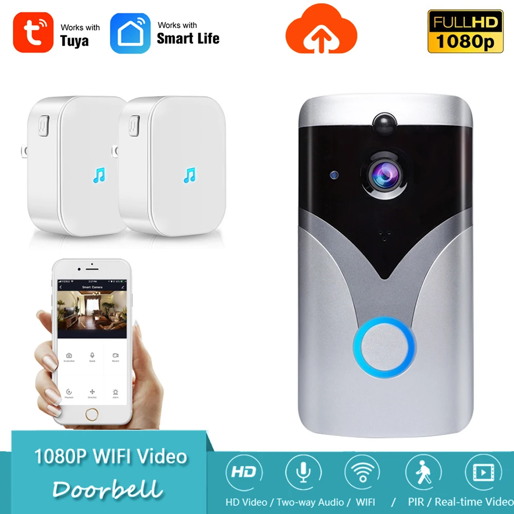 

Tuya Smartlife Full HD 1080P Wifi Video doorbell Night Vision PIR Motion Detect Cloud storage 2MP Doorphone Home Security camera