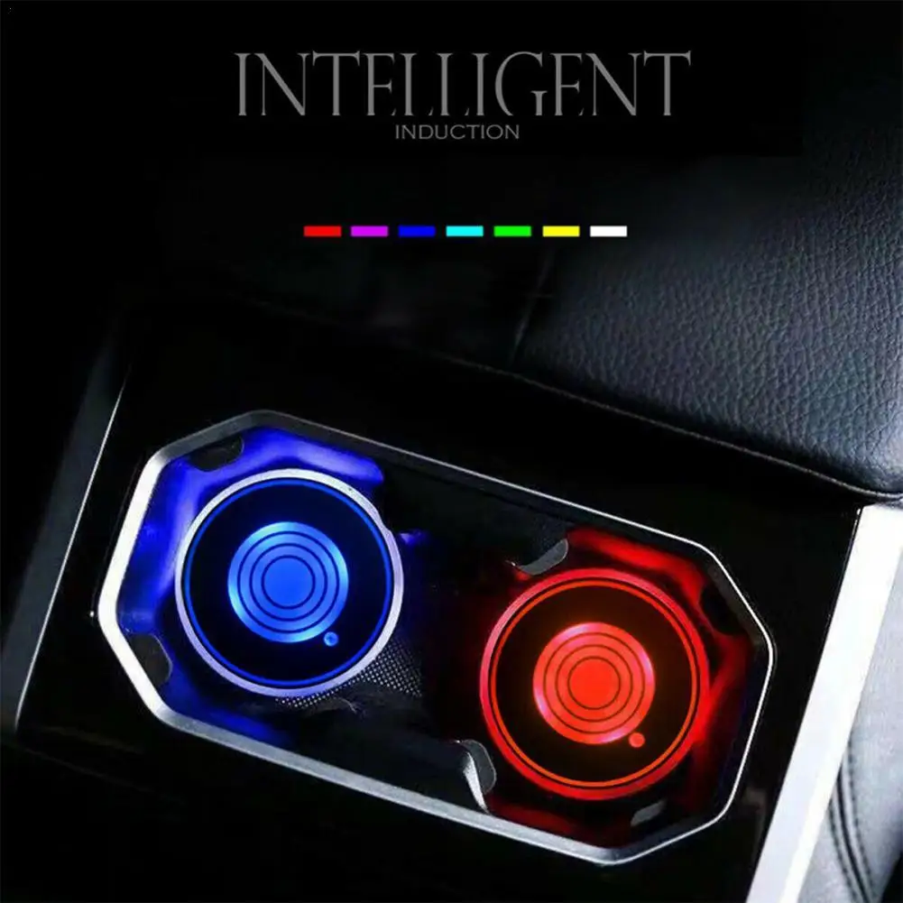 

7Colors Car Interior Lamp LED Cup Holder Acrylic Automotive Car Light Coaster USB Drink Atmosphere Decoration Universal Cha B8D0
