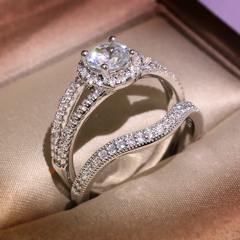 Женское Обручальное кольцо с 4 когтями комплект из 2 предметов | Украшения и