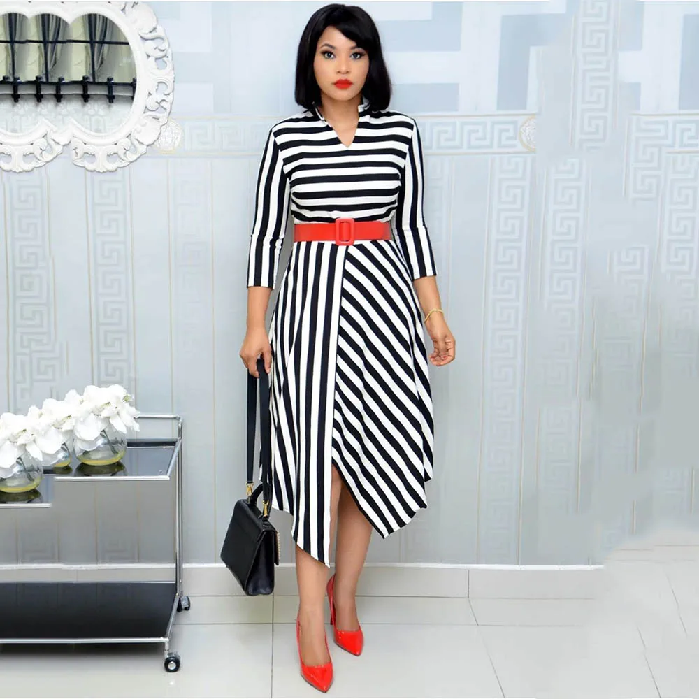 Женское офисное платье в полоску африканская мода асимметричная туника с