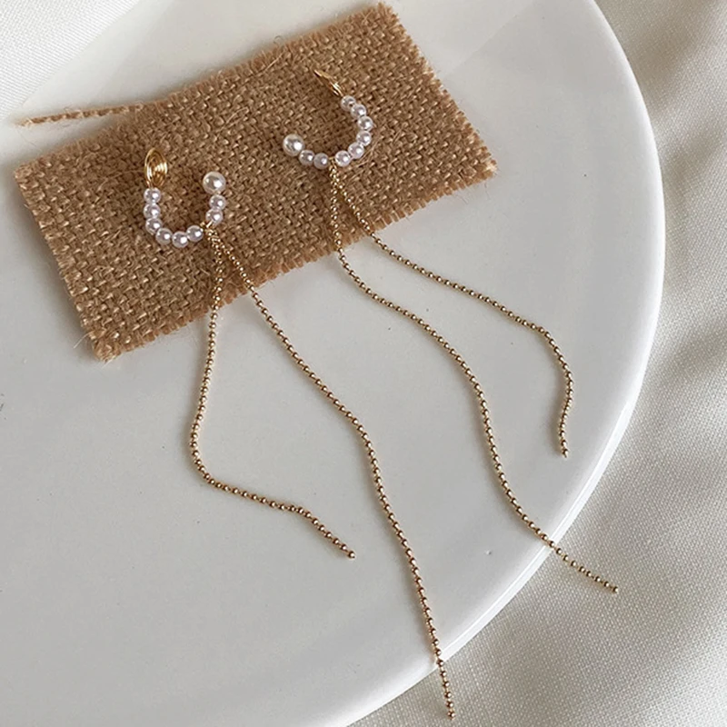 Шикарные корейские золотые серьги гвоздики с кисточками маленькие бусины