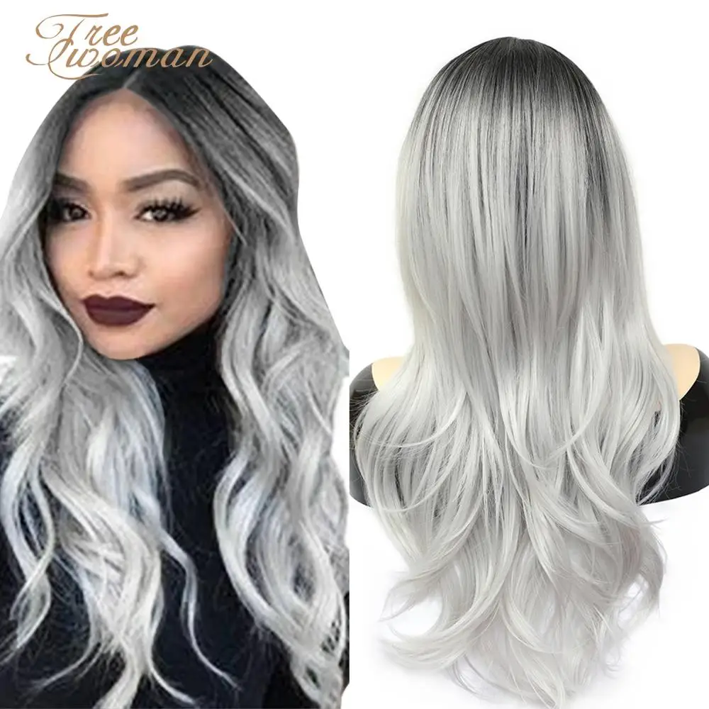 Волнистые Серебряные парики FREEWOMAN 16 дюймов синтетические для женщин длинные