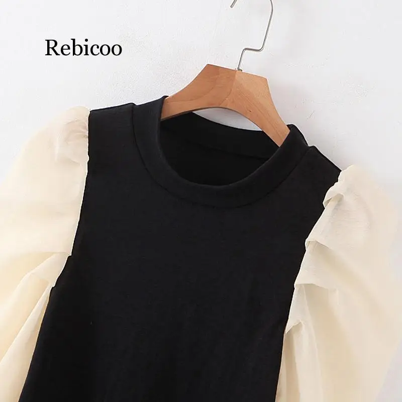 Женские Прозрачные топы с длинным рукавом и круглым вырезом элегантные футболки