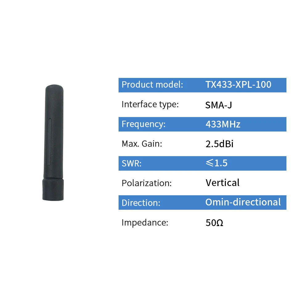 

TX433-JZG-6 2 . 433 SMA-J 50 Ohm , 1,5 SWR 2.5dBi