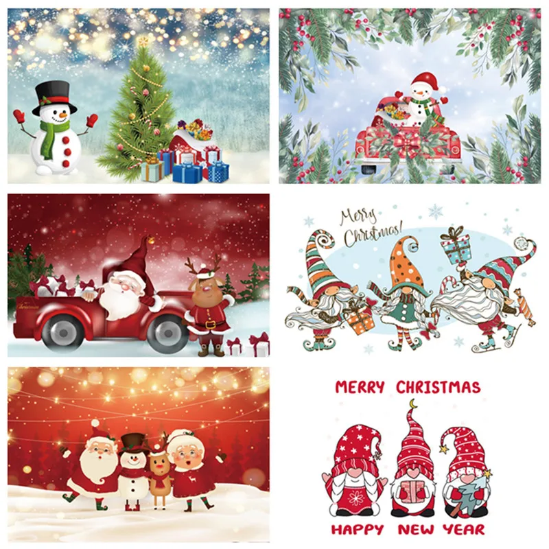 

Christmas Backdrop Cartoon Snowman Santa Reindeer Xmas Tree Baby Family Photography Background Wall Decor Poster Banner Studio