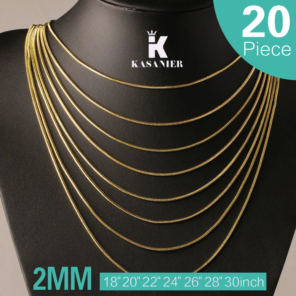 Оптовая продажа 20 шт. 2 мм золотистая цепочка-змея ожерелье 16-30 дюймов модная