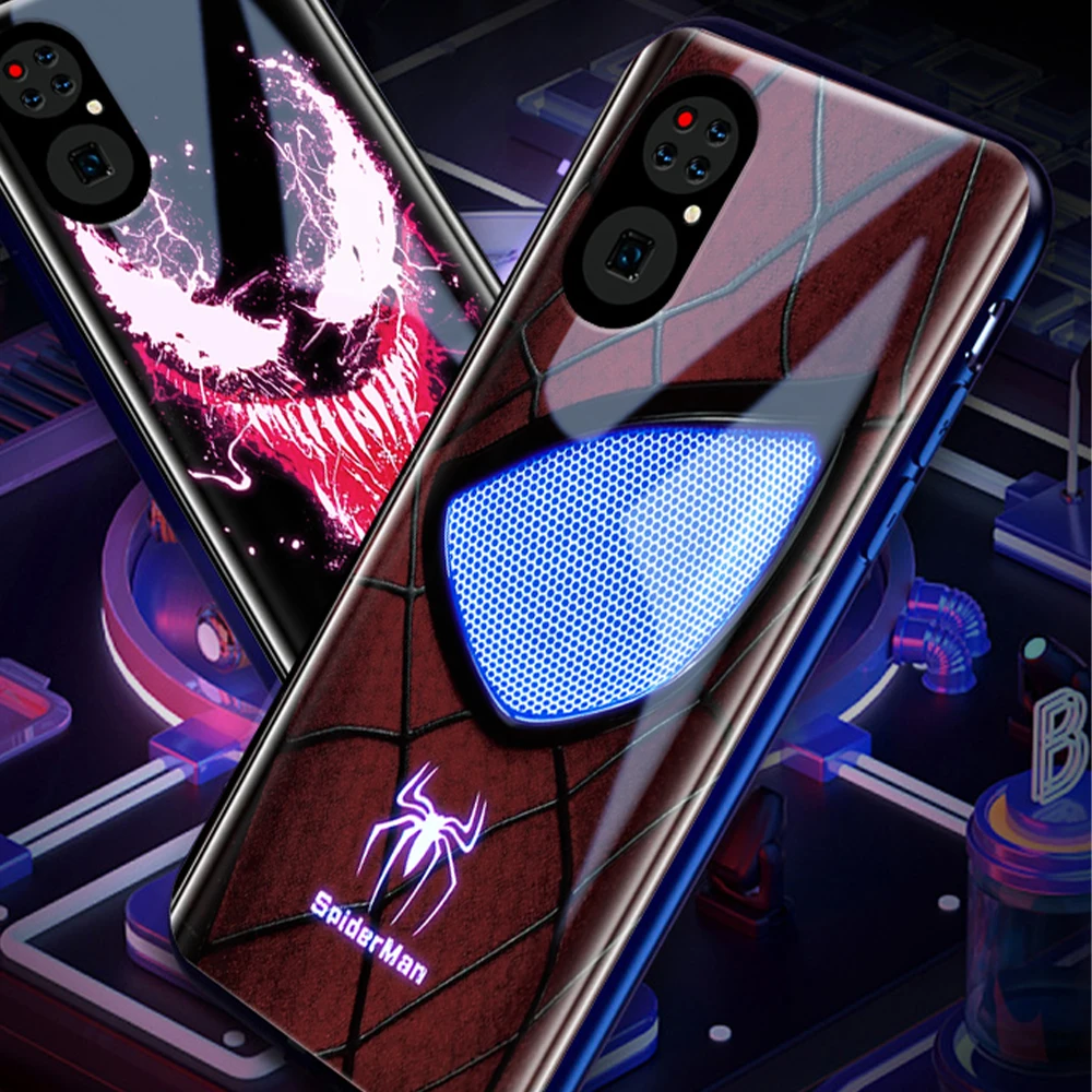 

Marvel Venom Spiderman Mobile Phone Case for IPhone XR XS12pro Max Call Flash 11pro Glow Smart Voice Control Glass Phone Cover