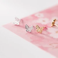 tiny butterfly earrings genuine 925 sterling silver mini butterfly stud earrings cute zircon jewelry for women girls