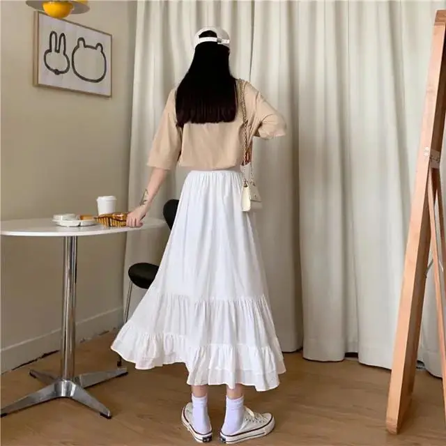 

Spring 2021 versatile new mid length high waist slim A-line skirt with ruffles