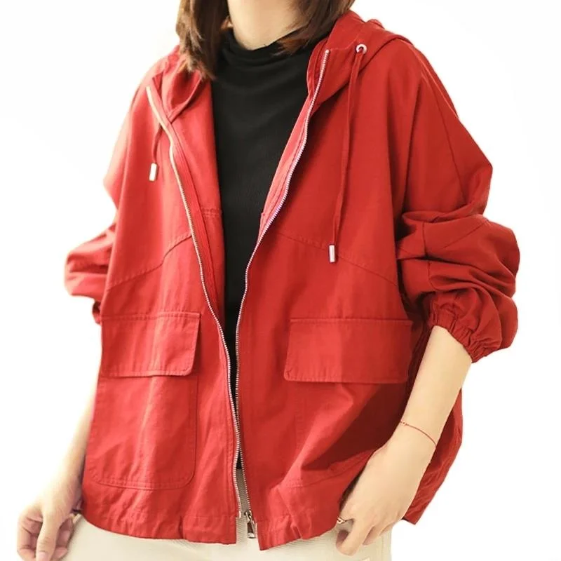 

LIMINDSPCXQQ Autumn 2021 Zippers Jacket Women Pocket Casual Coat Loose Hooded Clothing Ladies Vintage Jackets Harajuku Stretwear