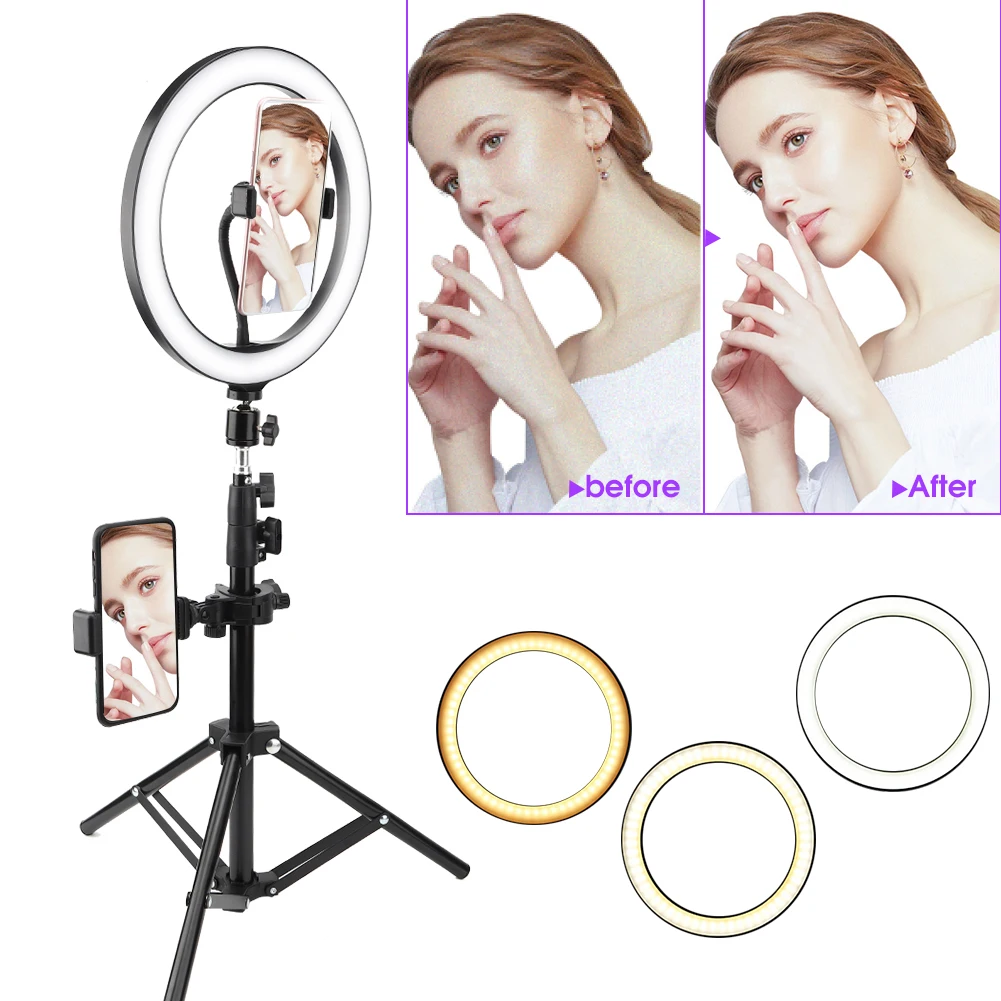 Светодиодный кольцевой светильник 26 см с регулируемой яркостью 2800 7000 к штатив 1