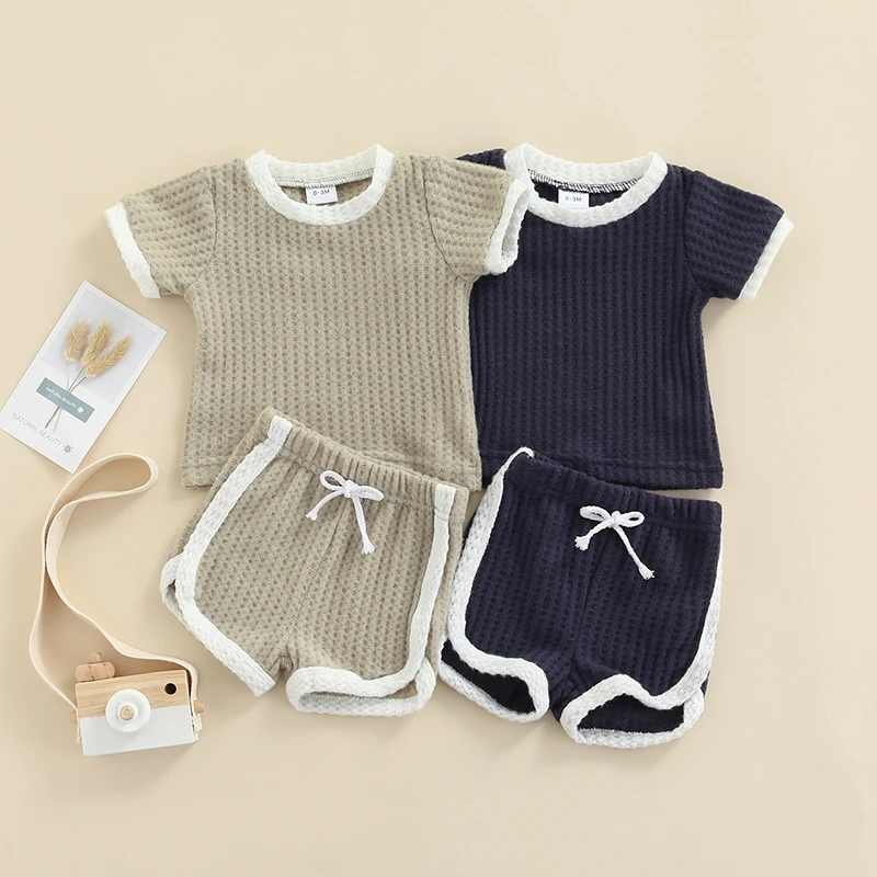 Летняя одежда для малышей мальчиков костюм новорожденных детей ребристый