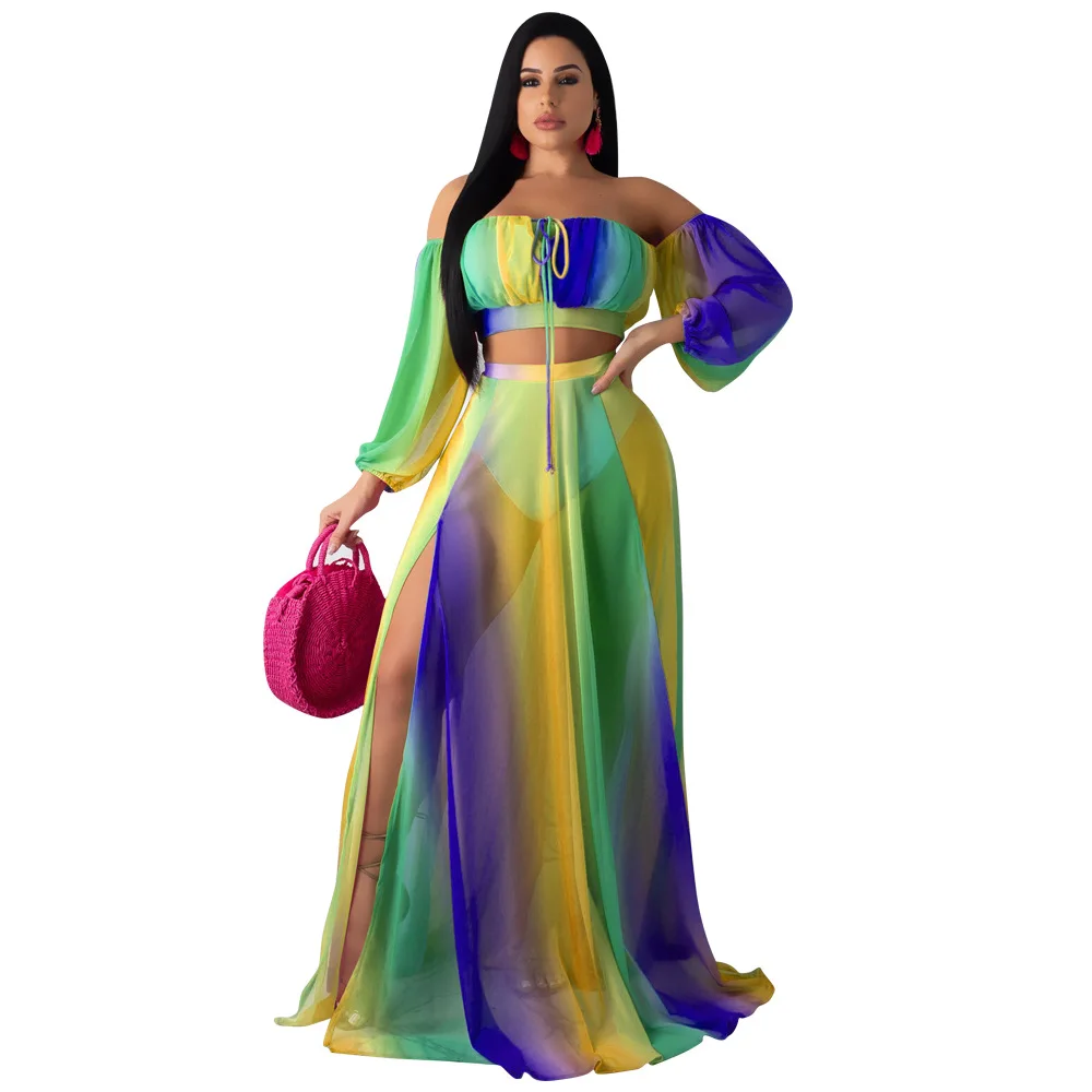 Комплект из 2 предметов с красочным принтом длинная юбка в стиле бохо короткий