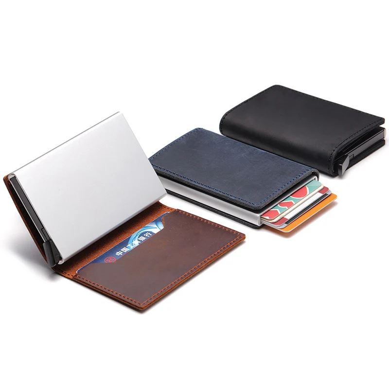 dienqi genuine leather rfid credit card holders case metal men women business bank id card box wallet for credit cards pashouder free global shipping